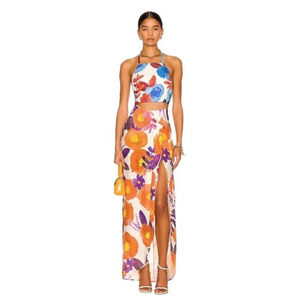 Raisa Vanessa Slit Detail Floral Skirt in Yellow & Purple 36 2-4 New Womens Maxi